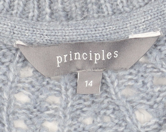 Principles Women Grey Open-Knit Crew Neck Long Sleeve Jumper Size 14