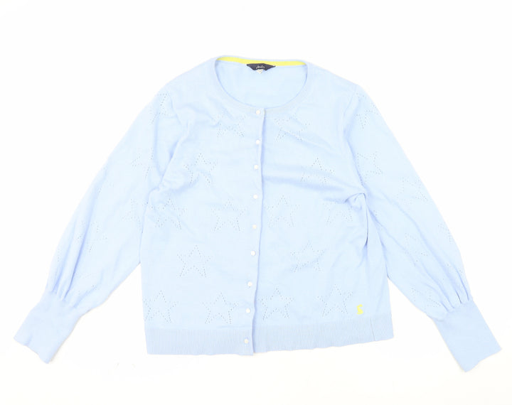 Joules Women's Blue Cotton Viscose Button Cardigan Size 14