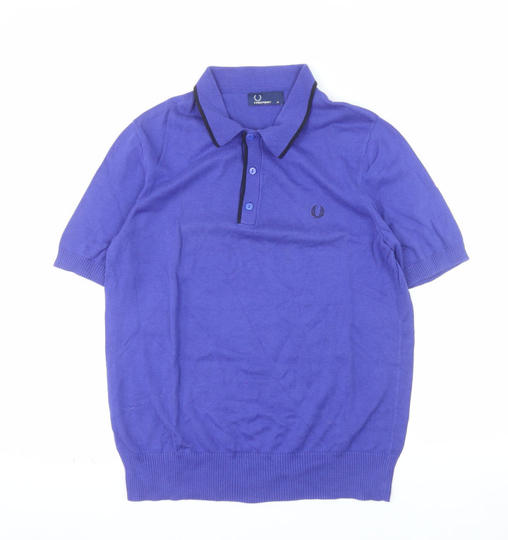 Fred Perry Men's Blue Cotton Short Sleeve Polo Shirt Size M