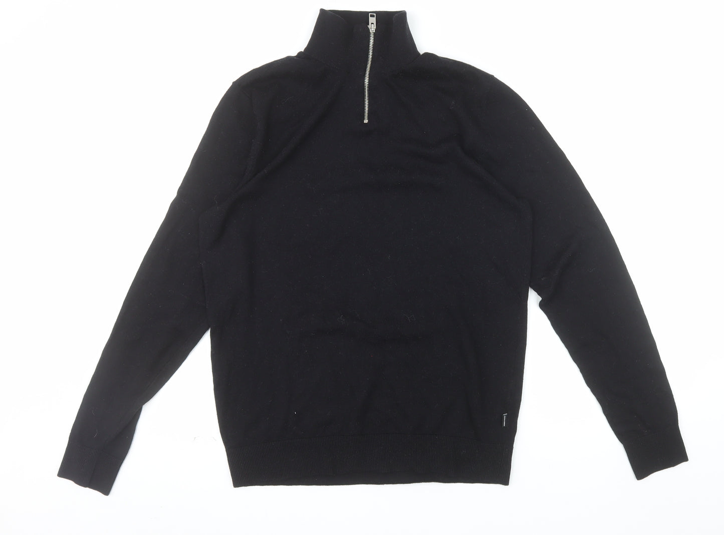 Jack & Jones Men's Black Half Zip High Neck Cotton Blend Jumper M