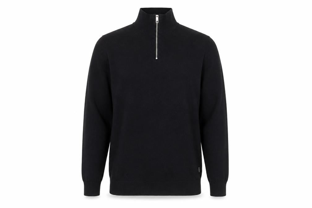 Front view of Jack & Jones Men's Black Half Zip High Neck Cotton Blend Jumper M