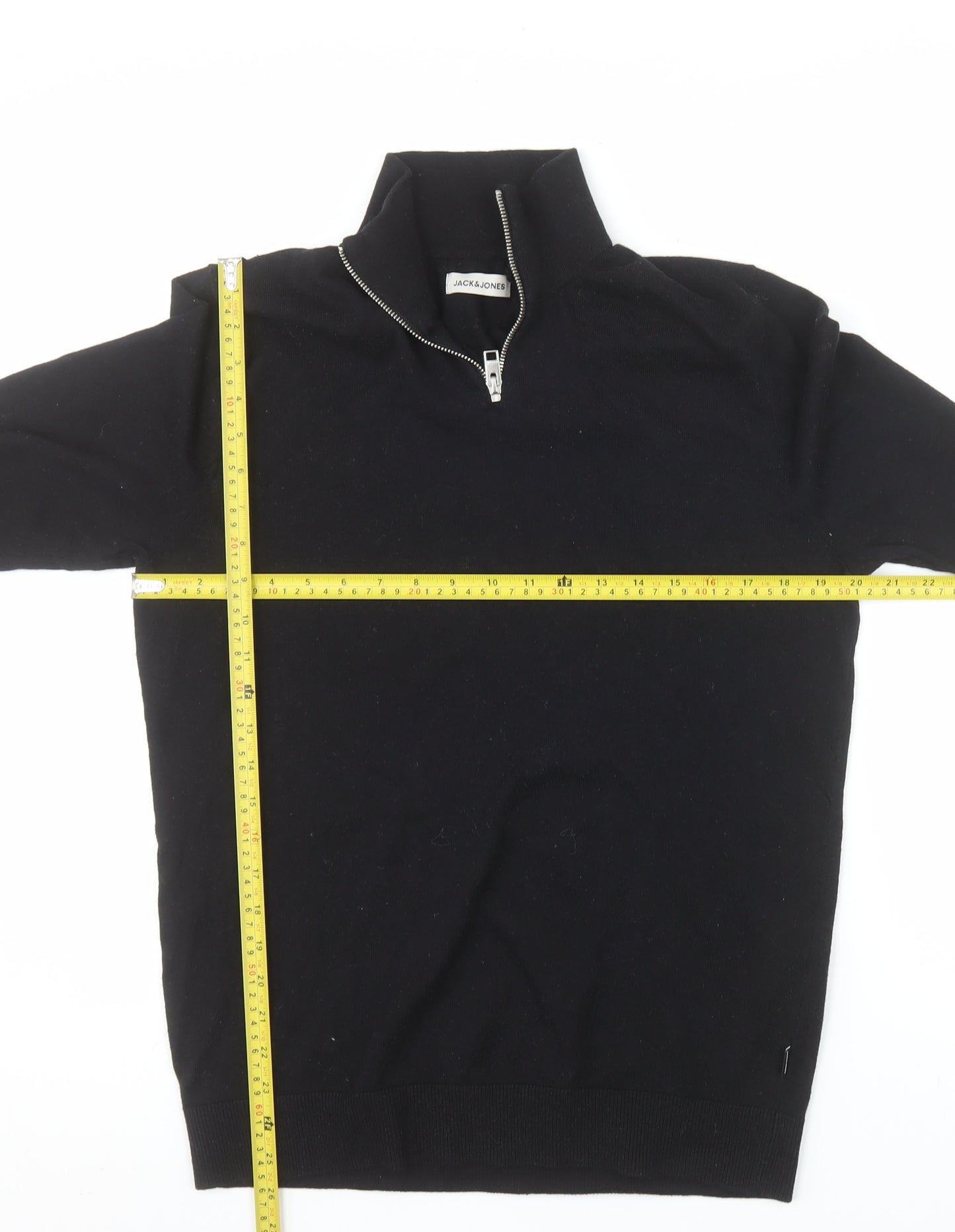 Jack & Jones Men's Black Half Zip High Neck Cotton Blend Jumper M