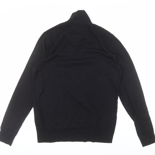 Jack & Jones Men's Black Half Zip High Neck Cotton Blend Jumper M