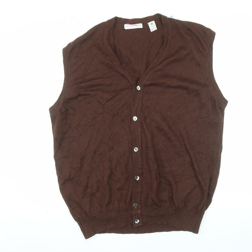 Saks Fifth Avenue Men's Brown Wool Sleeveless Cardigan XL