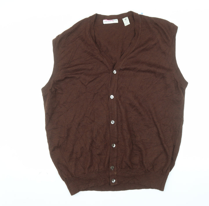 Saks Fifth Avenue Men's Brown Wool Sleeveless Cardigan XL