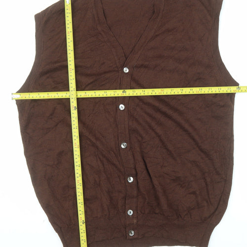 Saks Fifth Avenue Men's Brown Wool Sleeveless Cardigan XL