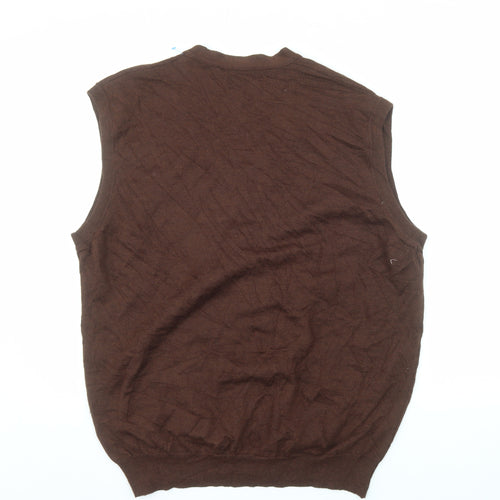 Saks Fifth Avenue Men's Brown Wool Sleeveless Cardigan XL