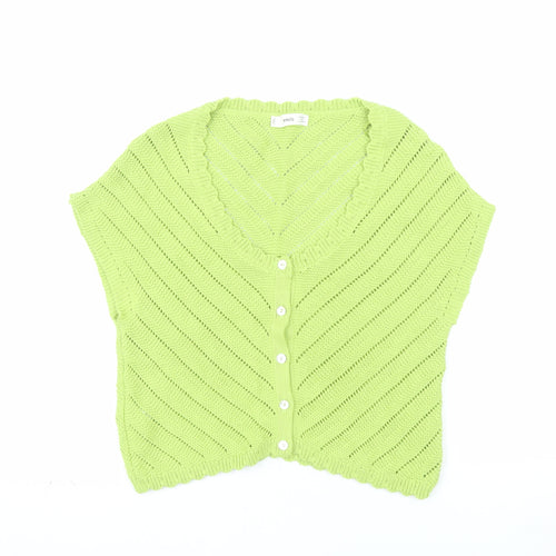 MNG Women Green V-Neck Short Sleeve Knit Cardigan Size L