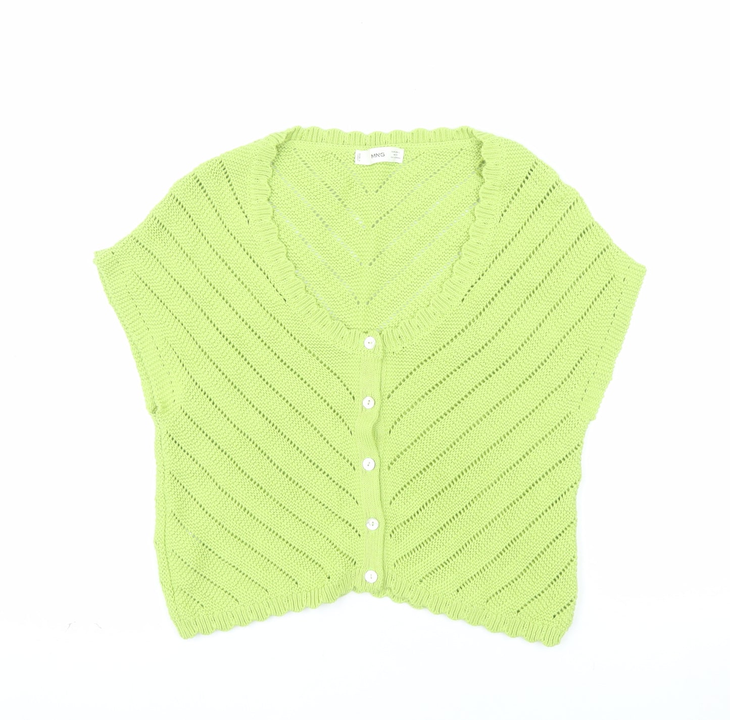 MNG Women Green V-Neck Short Sleeve Knit Cardigan Size L