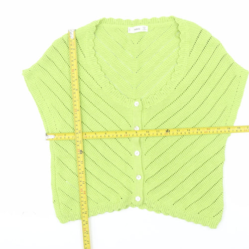 MNG Women Green V-Neck Short Sleeve Knit Cardigan Size L