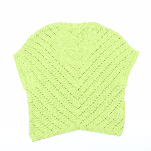 MNG Women Green V-Neck Short Sleeve Knit Cardigan Size L