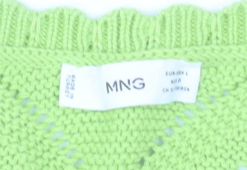 MNG Women Green V-Neck Short Sleeve Knit Cardigan Size L