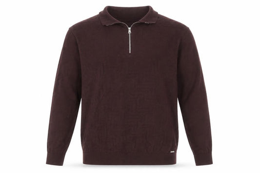 Front view of Marks & Spencer Men Brown L 1/2 Zip Cotton Jumper