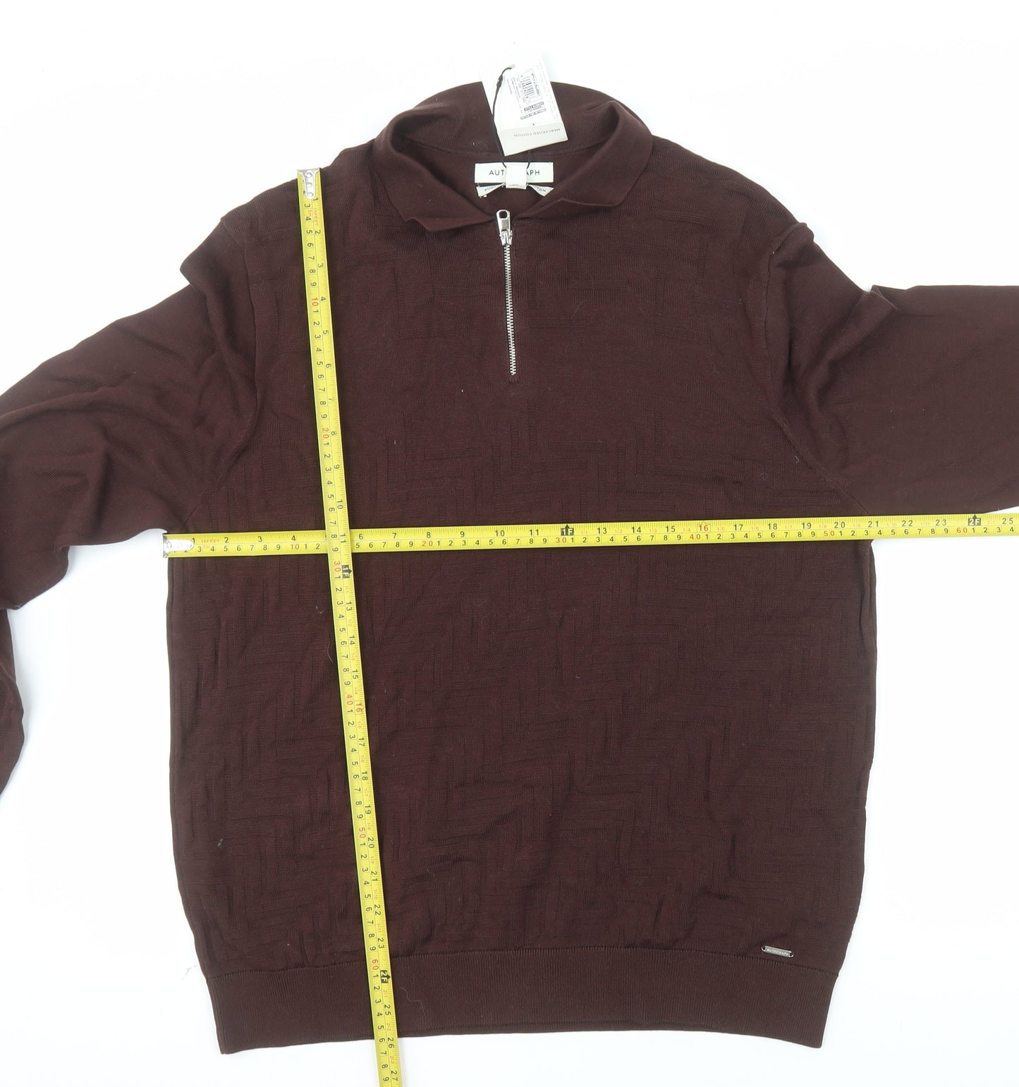 Marks and Spencer Men Brown L 1/2 Zip Cotton Jumper