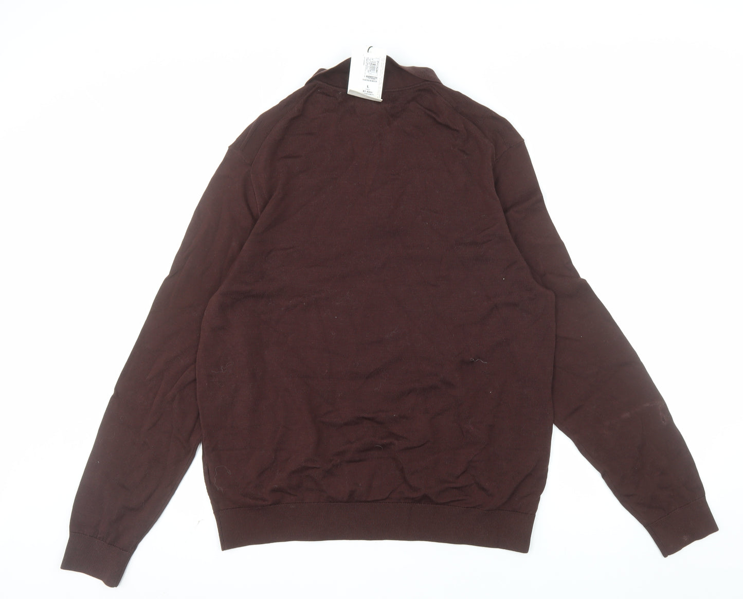 Marks and Spencer Men Brown L 1/2 Zip Cotton Jumper
