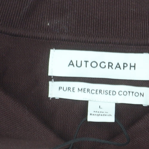 Marks and Spencer Men Brown L 1/2 Zip Cotton Jumper