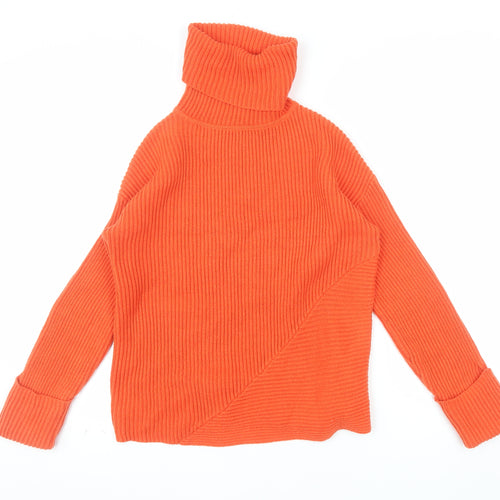 Karen Millen Women's Orange Wool Blend Roll Neck Ribbed Jumper Size S