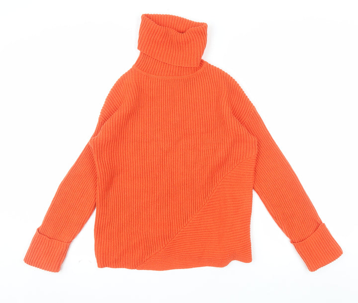 Karen Millen Women's Orange Wool Blend Roll Neck Ribbed Jumper Size S