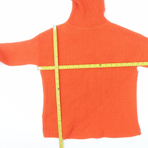 Karen Millen Women's Orange Wool Blend Roll Neck Ribbed Jumper Size S