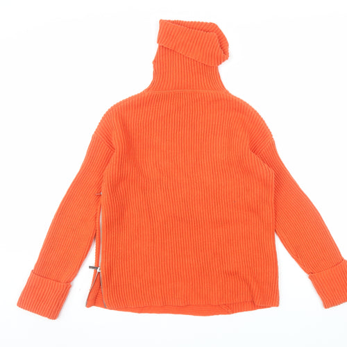 Karen Millen Women's Orange Wool Blend Roll Neck Ribbed Jumper Size S