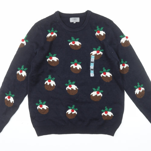Marks and Spencer Mens Blue Christmas Pudding Jumper Size M