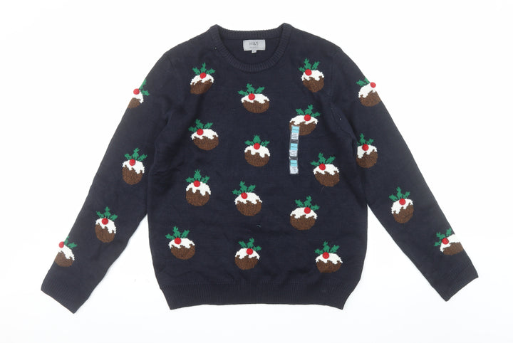 Marks and Spencer Mens Blue Christmas Pudding Jumper Size M