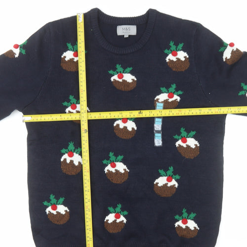 Marks and Spencer Mens Blue Christmas Pudding Jumper Size M