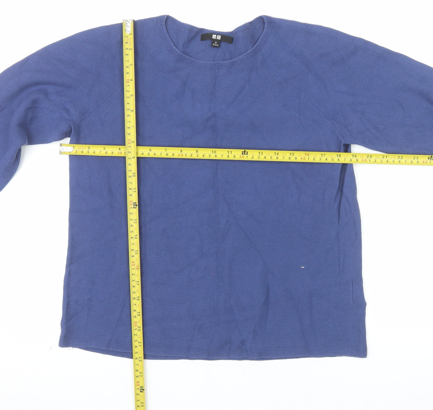 Uniqlo Women Blue Cotton Crew Neck Long Sleeve Pullover Jumper Size M