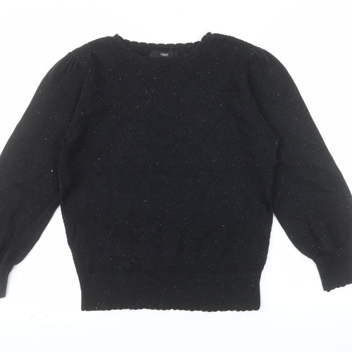 Next Womens Black Crew Neck Puff Sleeve Knit Jumper Size 10