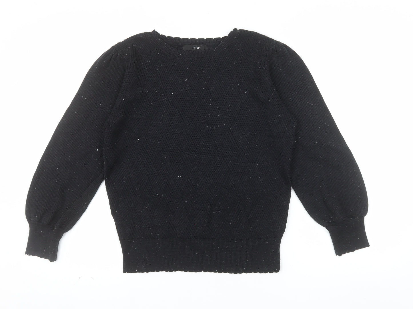 Next Womens Black Crew Neck Puff Sleeve Knit Jumper Size 10