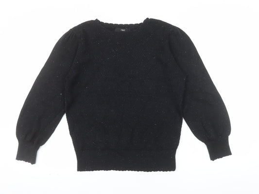 Next Womens Black Crew Neck Puff Sleeve Knit Jumper Size 10
