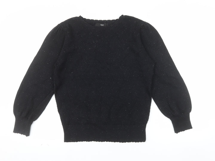 Next Womens Black Crew Neck Puff Sleeve Knit Jumper Size 10