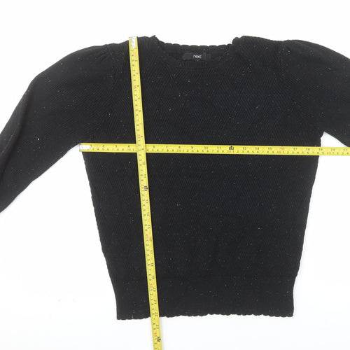Next Womens Black Crew Neck Puff Sleeve Knit Jumper Size 10