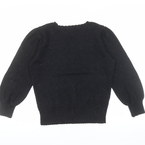Next Womens Black Crew Neck Puff Sleeve Knit Jumper Size 10