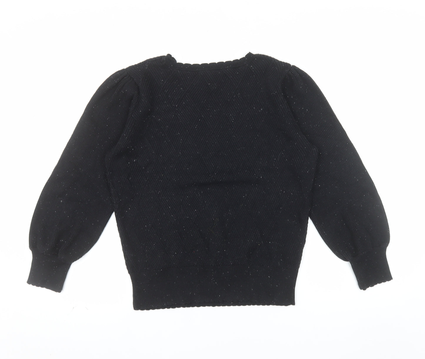 Next Womens Black Crew Neck Puff Sleeve Knit Jumper Size 10