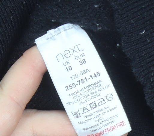 Next Womens Black Crew Neck Puff Sleeve Knit Jumper Size 10