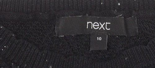 Next Womens Black Crew Neck Puff Sleeve Knit Jumper Size 10