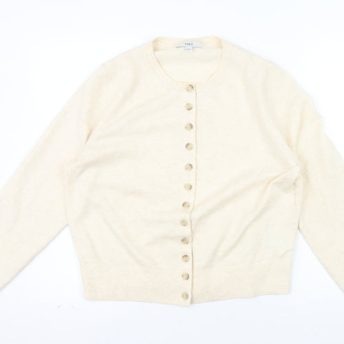 Marks and Spencer Women Beige L Cardigan Crew Neck Wool Blend