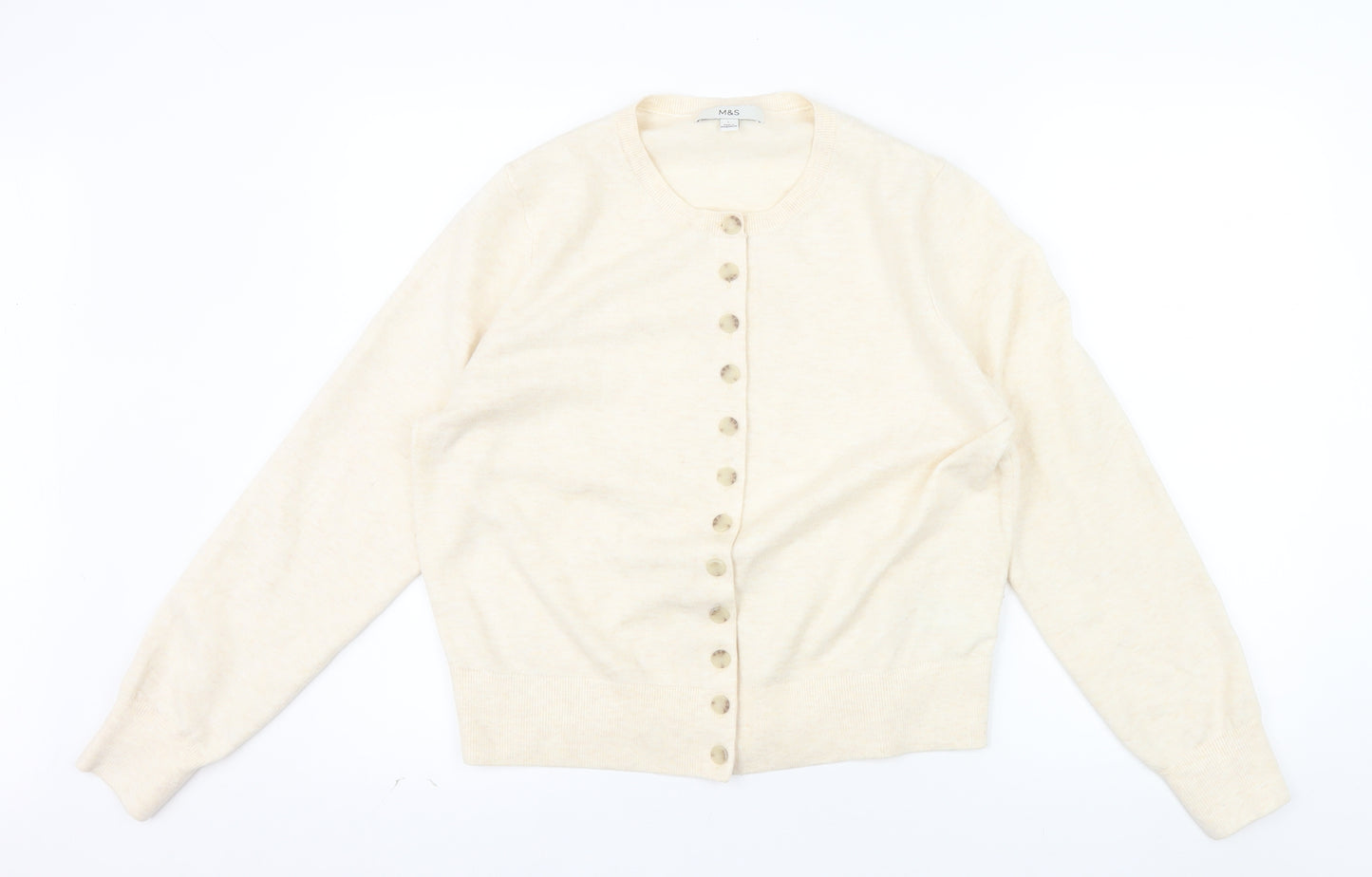 Marks and Spencer Women Beige L Cardigan Crew Neck Wool Blend
