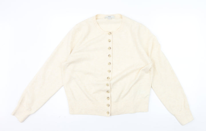 Marks and Spencer Women Beige L Cardigan Crew Neck Wool Blend