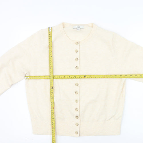 Marks and Spencer Women Beige L Cardigan Crew Neck Wool Blend