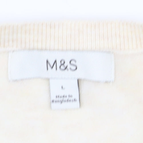 Marks and Spencer Women Beige L Cardigan Crew Neck Wool Blend