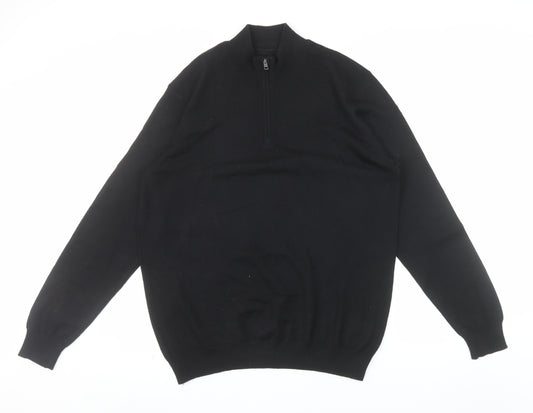 Limehaus Men’s Black 1/2 Zip Wool Blend Jumper Size L