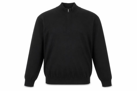 Front view of Limehaus Men’s Black 1/2 Zip Wool Blend Jumper, size L