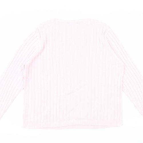 Tulchan Women Pink Cotton V-Neck Cable Knit Jumper Size L