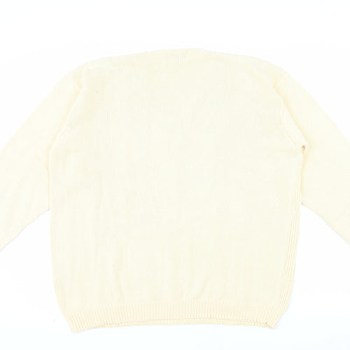 Jumper Womens Beige V-Neck Cotton Cable Knit Pullover L