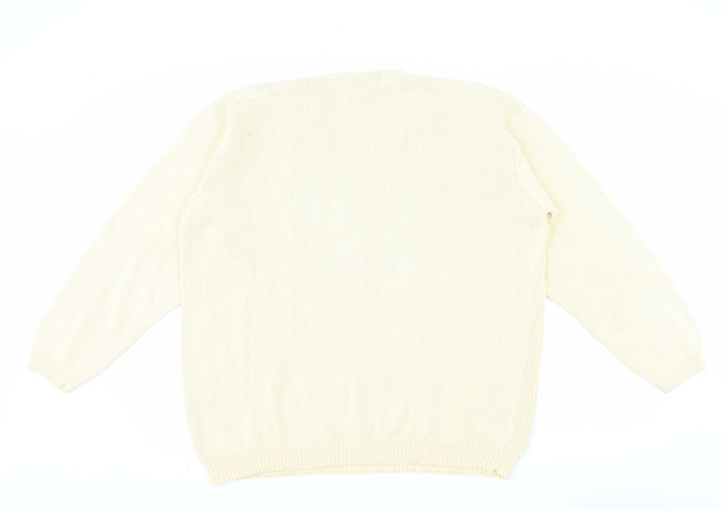 Jumper Womens Beige V-Neck Cotton Cable Knit Pullover L