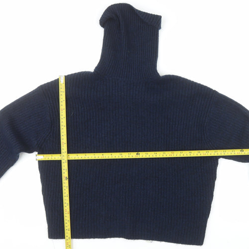 H&M Women’s Blue Roll Neck Ribbed Knit Pullover Jumper XS