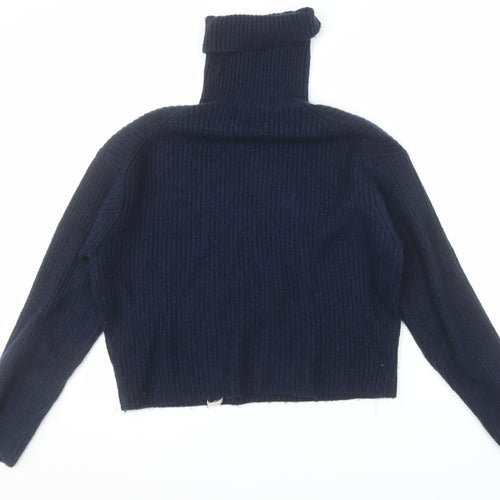 H&M Women’s Blue Roll Neck Ribbed Knit Pullover Jumper XS