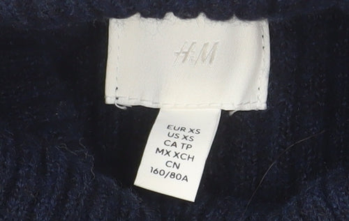 H&M Women’s Blue Roll Neck Ribbed Knit Pullover Jumper XS